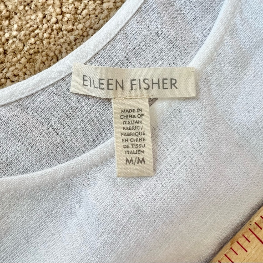 Eileen Fisher White Linen Blend Waist Tie Midi Sleeveless Dress Resortwear - Picture 8 of 9